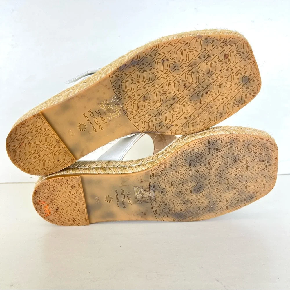 STUART WEITZMAN White Leather Pearl Buckle Thong Slip Espadrille Sandals Sz 6.5